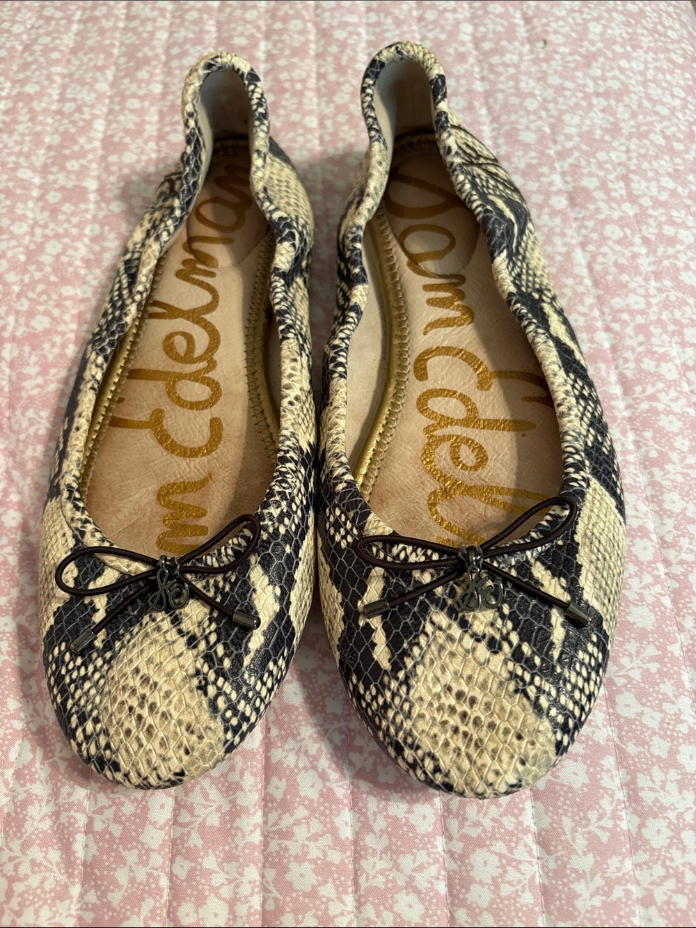 Sam Edelman Snake-Print Ballet Flats in Beige & Black
